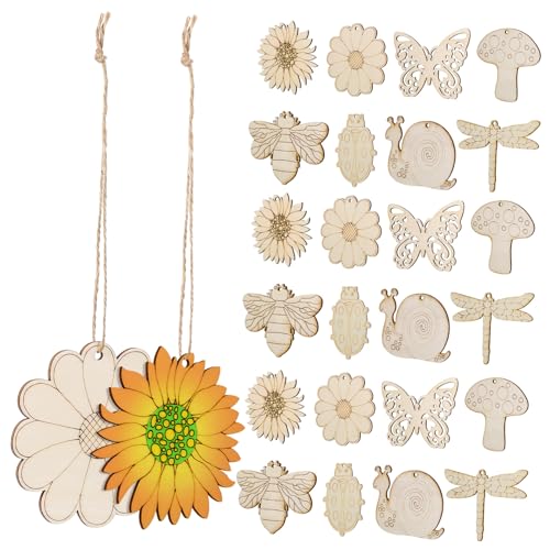 Uonlytech 40 Stück Teiliges Unfertige Holzschnittmuster mit Blumen und Tieren DIY Bastelmaterial mit Juteseilen für Kreative Malprojekte und Vielseitige Dekoration Uonlytech 40 Stück Teiliges Unfertige Holzschnittmuster mit Blumen und Tieren DIY Bastelmaterial mit Juteseilen für Kreative Malprojekte und Vielseitige Dekoration von Uonlytech