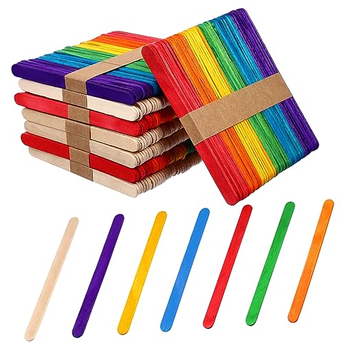 Uonlytech 400 Stück Eis Am Stiel Holzstäbchen Natürliche und Bunte Farben Diy Bastelstäbe für Kreative Handwerksprojekte und Lernaktivitäten von Uonlytech
