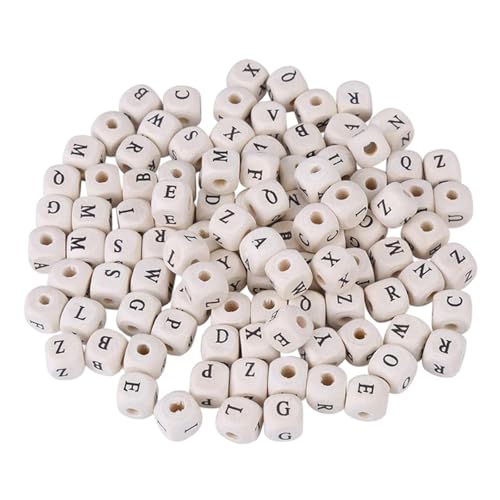 Uonlytech 400 Stück Holzbuchstabenperlen, 10 mm, quadratisch, Alphabet, lose Holzperlen für Armbänder, Halsketten, Schlüsselanhänger, DIY-Schmuckherstellung, Basteln, Dekorationen von Uonlytech