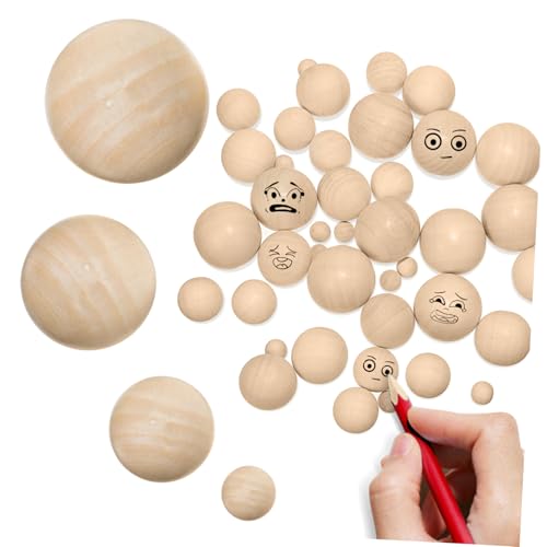 Uonlytech 40Stücke Runde Holzkugeln Unbehandeltem Holz und Bastelbälle für DIY Projekte Natürliche Holzperlen ohne Löcher für Dekorationen von Uonlytech