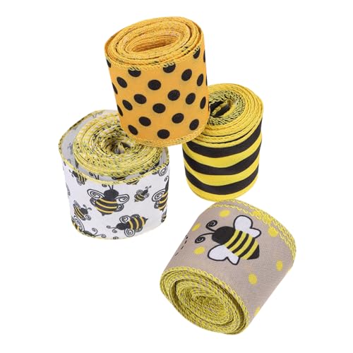 Uonlytech 4Rollen Dekoratives Geschenkband Polyester mit Bienenmotiv Breit für Party Dekoration und Geschenkverpackung pro Elegant von Uonlytech