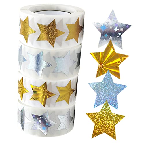 Uonlytech 4Rollen Selbstklebende Sternaufkleber für Glänzenden Belohnungssternen für Scrapbooking Basteln Belohnungssystem für Jungen und Mädchen Holografische von Uonlytech