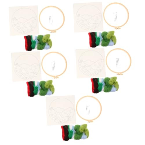 Uonlytech 5 Sätze DIY Stickerei für Anfänger Punch Needle Kit mit Rahmen Einfach für Kunstwerke für Wohn und Schlafzimmer Materialien von Uonlytech