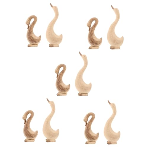 Uonlytech 5 Sätze Holzgänse Ornamente Gans Garten Gans Tierornamente Aus Holz Tierische Holzdekoration Gans Dekorationen Gänsestatue Schreibtisch-gansstatue Mini Gans 2 Stück * 5 von Uonlytech