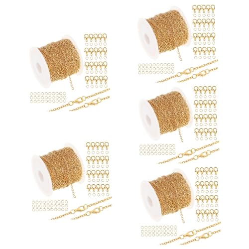 Uonlytech 5 Sätze Kettenset mit Karabinerverschluss Silberkette vergoldete Kette zur Schmuckherstellung Hummerschere Handwerk Schmuckketten für Halsketten Schmuckzubehör Zinklegierung Golden von Uonlytech