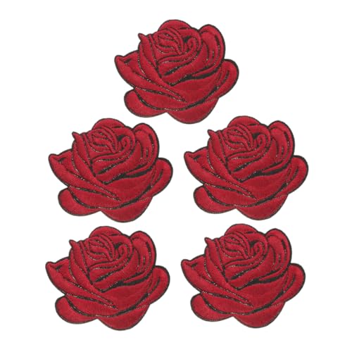 Uonlytech 5 Stück Blumenstickstätte Gestickte Blumenapplikationen Stickereiapplikationen T-shirt-aufnäher Gestickte Aufnäher Nähen Kleidungsflicken Stickerei-blumenapplikation Polyester Rot von Uonlytech