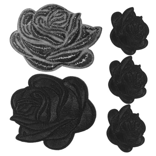 Uonlytech 5 Stück Rosenbeet Stickerei Kleidungsstück Patches Blume Dekoration Aufnäher Nähen Rosenflecken Jackenflicken Rucksäcke Bestickt Patches Nähen Gestickte Aufnäher Baumwolle Black von Uonlytech