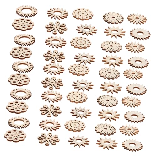Uonlytech 50 Stück Blumenbemalte Holzspäne Holzblumenschmuck Ornamente aus Holzscheiben Holzformen für Handwerk Holzausschnitte zum Basteln Holzblumenausschnitt hölzern Beige von Uonlytech