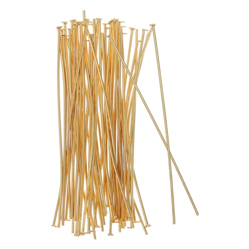 Uonlytech 50 Stück Perlennadel Kopfstifte für die Schmuckherstellung Ohrstecker Lange Flachkopfnadeln zur Schmuckherstellung Schmucknadeln Kugelzapfen Kugelkopfstifte Rostfreier Stahl Golden von Uonlytech