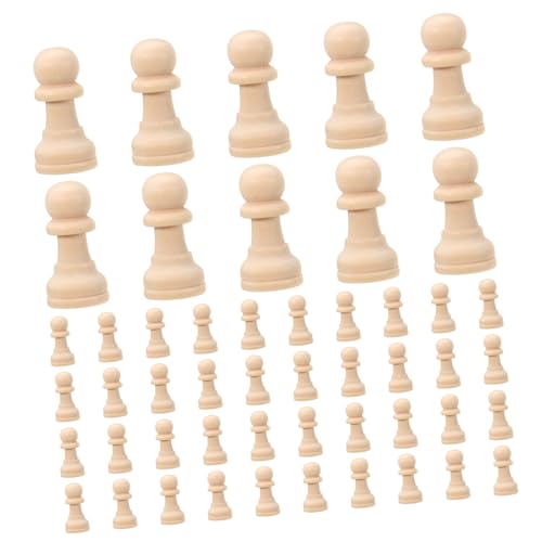 Uonlytech 50 Stück Unlackierte Schachfiguren Holz DIY Graffiti Schachfiguren für Bastelprojekte für Erwachsene Schachspiel Zubehör von Uonlytech