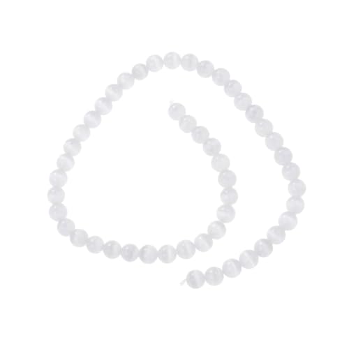 Uonlytech 50 Stück Weiße Opal Katzenauge Edelsteinperlen Strang Natürliche Runde Schmuckperlen für Armband DIY Glatte Oberfläche Unisex für Handgelenk und Halskettenherstellung von Uonlytech