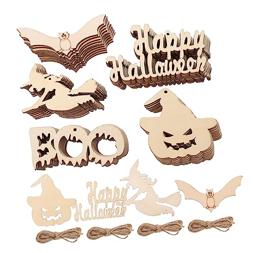 Uonlytech 50Stücke Halloween Holzscheiben DIY Halloween Anhänger Unbemalt Vielseitige Party Dekorationen für Bastelprojekte und Festliche von Uonlytech