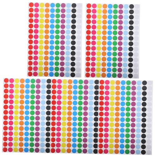 Uonlytech 5Blätter Farbige Kreis Punkt Aufkleber Selbstklebende Etiketten für DIY Kleine Runde Punkte für Bücher Stoffe und Pastell Codierungsetiketten für Zuhause und Büro von Uonlytech