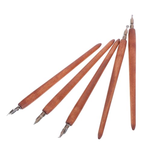 Uonlytech 5er Set Stift Kalligraphie-füllfederhalter Handgeschnitzte Stempel Füllfederhalter Zum Zeichnen Dekoration Zeichnen Kalligraphie -kits Für Anfänger Füller Brown Holz von Uonlytech