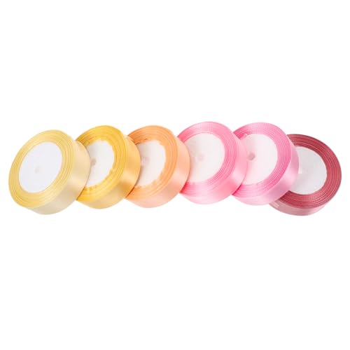 Uonlytech 6 Rollen Geschenkband Sanften Farben Mauve Hellgold Mittelrosa Dekoratives Satinband für Blumenarrangements und Bastelprojekte von Uonlytech