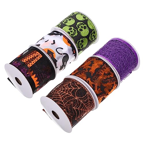 Uonlytech 6 Rollen Halloween Dekoband mit Drahtkante Langlebiges Geschenkband für DIY Bastelprojekte Kränze Blumenarrangements und Partydekoration Vielseitig Einsetzbar für von Uonlytech