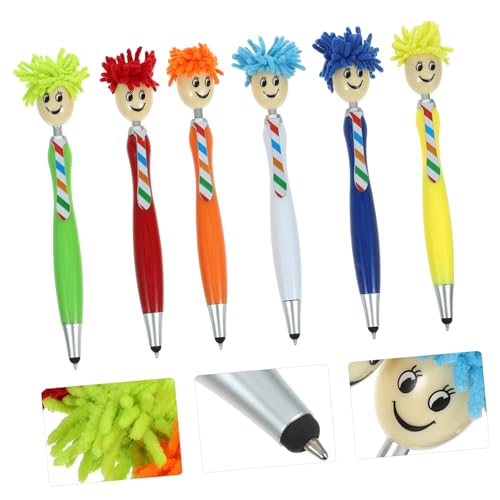 Uonlytech 6 Stück Bunte Kunststoff Kugelschreiber mit Plüsch Moppkopf Cartoon Schreibstifte für Schüler Niedliche Geeignet zum Schreiben Zeichnen Notizen Machen Geschenkideen für Studenten von Uonlytech