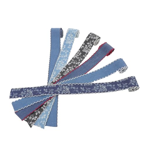 Uonlytech 6 Stück Jeansband Denim Besatz Stoff Dekoratives Band Denim Stoffband Stickerei Spitzenbesatz Brautsträuße Band Handgefertigt Schleifenband Gewebtes Zopfband Jeans von Uonlytech