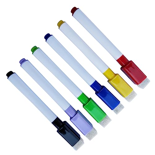 Uonlytech 6 Stück Magnetische Whiteboard Marker Vivid Farben Abwischbar Geruchsarm für Schule Büro und Zuhause Eingebautem Radierer und Magnetkappen von Uonlytech