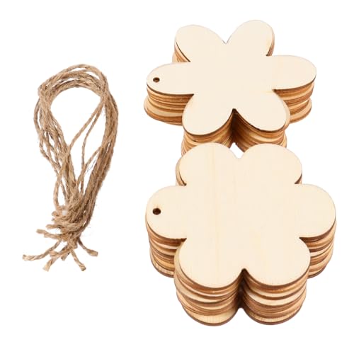 Uonlytech 60Stücke Holzblumen Hängende Verzierungen DIY Bastelbedarf für Ostern Umweltfreundliche Holzmalerei mit Hanfseilen für Kreative Projekte und Festdekoration von Uonlytech