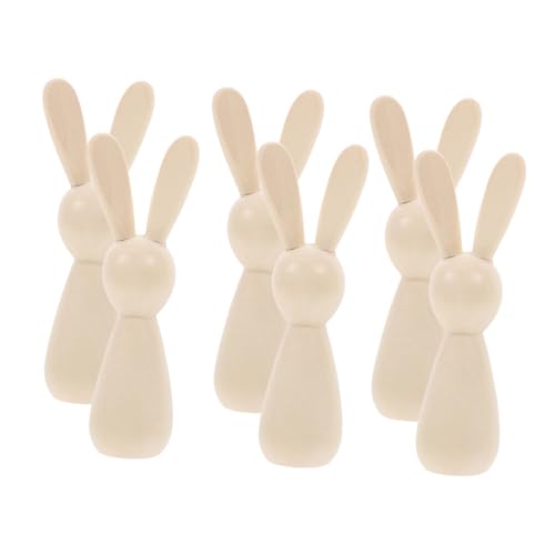 Uonlytech 6Stücke DIY Holz Hasen Puppen Unlackierte Naturholz Kleine Bastelpuppen Für Kunsthandwerksbedarf Unfertige Holzsteckpuppen Für Gestalten von Uonlytech