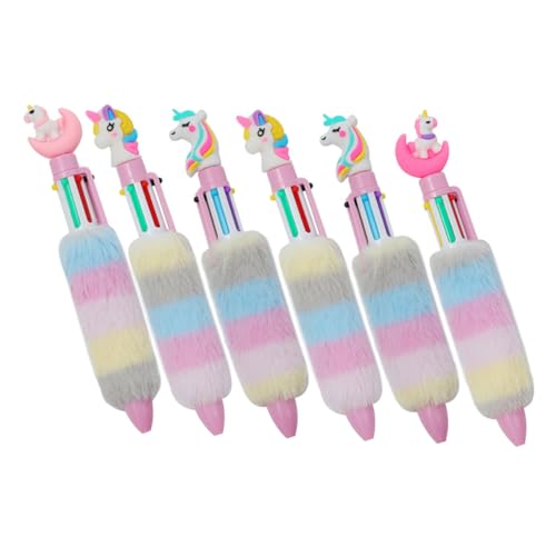 Uonlytech 6Stücke Einhorn Druckkugelschreiber Plüsch Kugelschreiber für Regenbogenstifte Kreative Schulsachen von Uonlytech