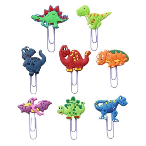 Uonlytech 8 Stück Dinosaurier-Lesezeichen Sammelalbum Büroklammer tierische Büroklammer Lesezeichenklammern büromaterial gesteck dinozug Clips für Papier Befestigungsclips für Dokumente PVC von Uonlytech