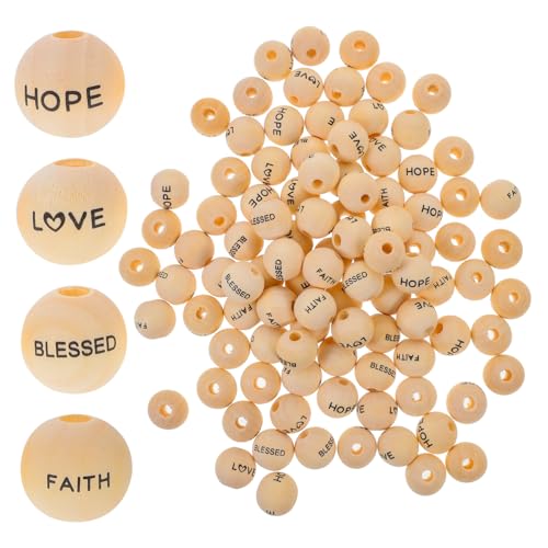 Uonlytech 80 Stück Teiliges Diy Holzperlen mit Dekorativen Segensworten Love Hope Blessed Faith zum Auffädeln Bastelperlen für Armbänder Schmuck Schlüsselanhänger von Uonlytech