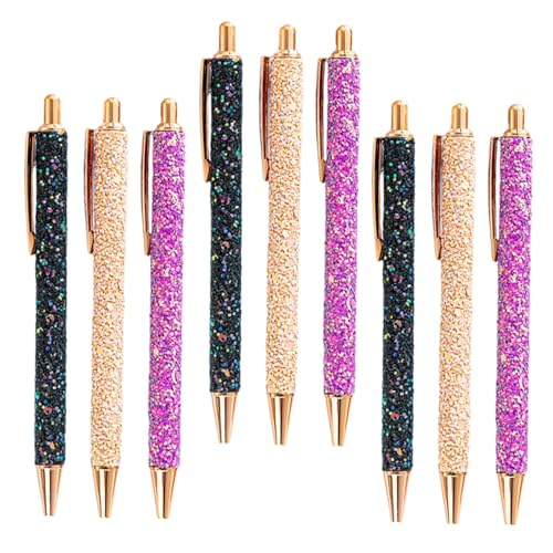 Uonlytech 9 Stück Teiliges Glitzernde Pailletten Kugelschreiber mit Niedlichen Cartoon-motiven Einziehbare Schwarze Tinte Praktische Klickfunktion für Schule Büro und Geschenkideen von Uonlytech