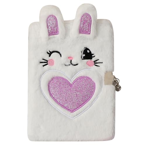Uonlytech Abschließbares Plüsch Notizbuch Kleines Tagebuch mit Flauschigem Cover Cartoon Hase Design für Schule und Kreative Schreibideen Geeignet von Uonlytech