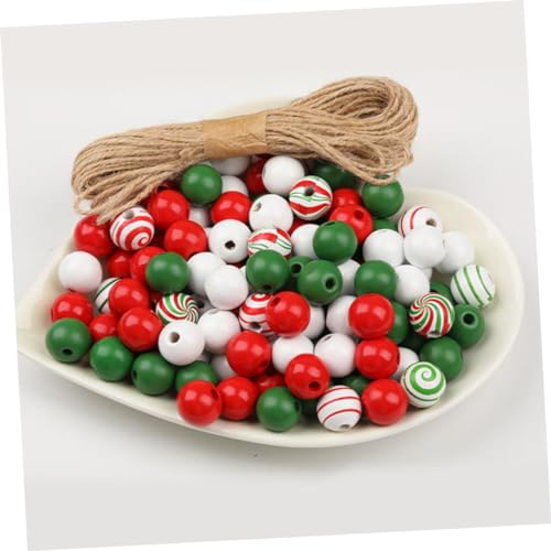 Uonlytech Bunte Holzperlen mit Hanfseil DIY Weihnachtsdeko Perlen für Schmuckherstellung Rustikale Bastelperlen für Baum und Geschenkdekoration Vielseitiges Holzperlen Zubehör von Uonlytech