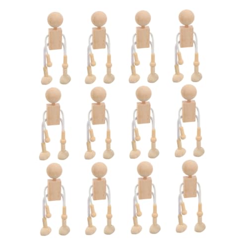 Uonlytech Cartoon Puppe Aus Holz Cartoon Figur Aus Holz Kleines Holzspielzeug Unvollendete Holzmenschen Miniaturfiguren Kleine DIY Holzfigur Minifiguren Basteln Blankofiguren von Uonlytech