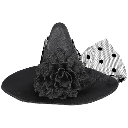 Uonlytech Fascinator-hut, Schwarzer Halloween-hexenhut aus Netzstoff, Kleine Cosplay-teeparty-kopfbedeckung für Damen, 5,70 X 3,34 Zoll Uonlytech Fascinator-hut, Schwarzer Halloween-hexenhut aus Netzstoff, Kleine Cosplay-teeparty-kopfbedeckung für Damen, 5,70 X 3,34 Zoll von Uonlytech