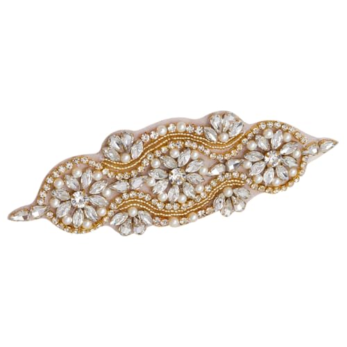 Uonlytech Perlenapplikation Schärpe Strass-Applikation DIY-Kleidungspatch Kleidergürtelapplikation Kleid Strass Applikation Strassapplikationen nähen Strasssteine Golden von Uonlytech