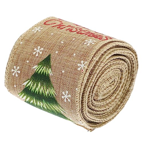 Uonlytech Weihnachtliches Geschenkband Jutestoff mit Klassischem Weihnachtsbaum DIY Bastelband für Geschenkverpackungen und Festliche Dekoration Glatte Oberfläche Einfach Zuschneidbar von Uonlytech