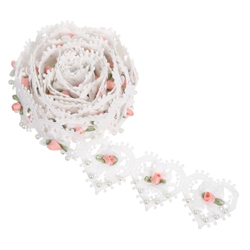 Uonlytech Weiße Bestickte Spitzenborte mit Blumenmuster und Imitationsperlen Vintage-stil Spitzenband für Brautkleider DIY Hochzeit Hut Kleidungsdekoration von Uonlytech