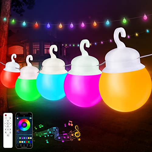 UooEA Lichterkette Glühbirnen Ausse Musik Sync Außen Gluehbirnen - 15m LED Outdoor Lichterketten IP65 Wetterfest Garte Balkon Party/Innen Dimmbar Strom Lichterketten (Runden) von UooEA