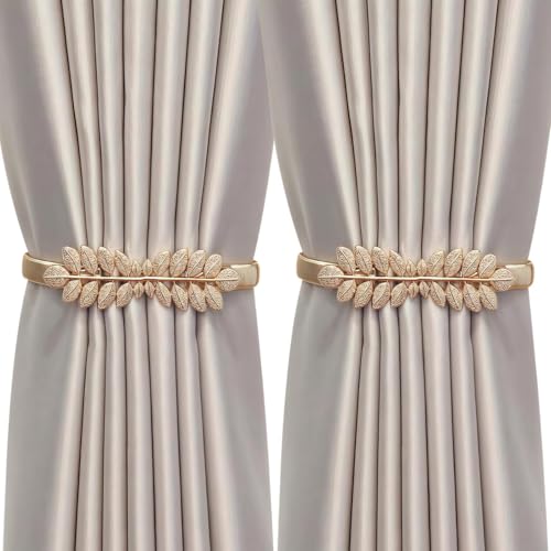 Uoocg 2 Stück Blattform Raffhalter Für Vorhänge Gold Vorhang Clip Verstellbare Raffhalter mit Federseil Gardinenhalter Für Haus Dekoration (Gold-1) von Uoocg