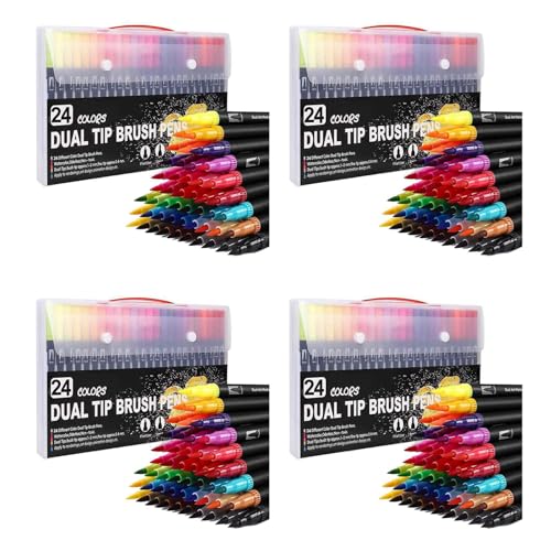 Uooduby 4X Malerei Stifte 24 Farben Doppelte Bürste Stifte Filz Stifte Kunst Marker Zeichnen, Malen, Kalligrafie, Malerei Bücher von Uooduby