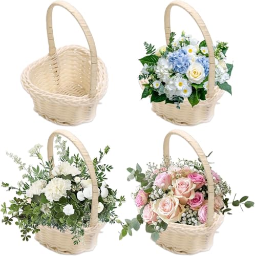 4 Stück Blumenmädchen Korb - 12 X 10 Cm Körbe Für Blumenmädchen, Herzförmiger Gewebter Korb Mit Griff, Rattan Blumenkorb, Blumenmädchen Streukörbchen Streukorb, Wicker BlumenmädchenKorb Für Hochzeiten 4 Stück Blumenmädchen Korb - 12 X 10 Cm Körbe Für Blumenmädchen, Herzförmiger Gewebter Korb Mit Griff, Rattan Blumenkorb, Blumenmädchen Streukörbchen Streukorb, Wicker BlumenmädchenKorb Für Hochzeiten von Uoqpty
