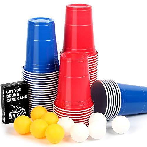 Bierpong Becher Set, Beer Pong Becher, Red Cups (100 Becher 10 Bällen) Bierpong Partybecher Sets, 473ml Bierpong Cups mit Bällen, Plastikbecher Rot und Blau 16oZ, für Geburtstag Festivals Hochzeit von Upchase