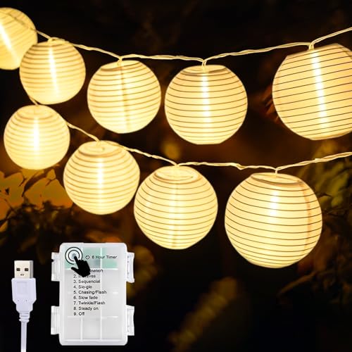 Uping 30er Lampions Lichterkette USB/Batteriebetrieben, 7,8 Meter mit 8 Modi & Timer, Lampions Außen IP44 Wetterfest für Party, Garten, Weihnachten, Halloween, Hochzeit, Beleuchtung Deko (Warmes Weiß) von Uping