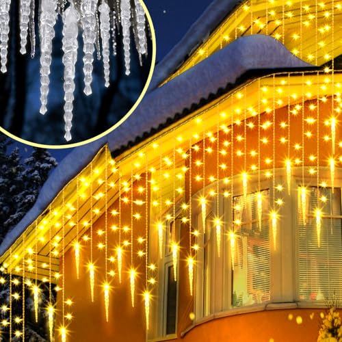 Uping 400 LED Wasserdichte Eiszapfen Lichterketten, Lichtervorhang für innen und außen, Weihnachts Deko,8 Modi & Timer,Gartenlichterkette für Patio, Rasen, Partei, Haus, Feiertagsdekoration (Warmweiß) von Uping