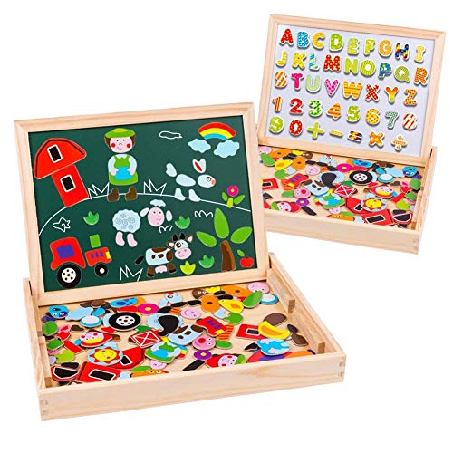 Uping magnetisches Holzpuzzle Staffelei doppelseitige Tafel Holzbrett Doodle 155 Stücke für Kinder ab 3 Jahre Bauernhof von Uping