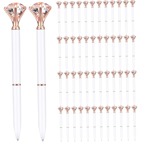 Kugelschreiber schwarze Tinte 50pcs Feinsteck Diamantstifte Weiß und Roségold 5, 5 Länge Fancy Stift für Frauen abnehmbarer einfacher Nachfüllstallpunkt für Schule, Büro, Business Black Tinte von Upiulote