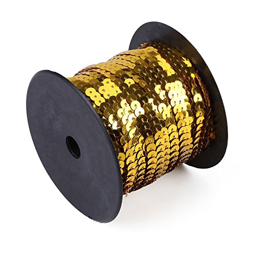 Uplory Pailletten-Schnurbesatz, 91,4 m 6 mm Paillettenrolle, DIY glänzender Besatz zum Nähen von Schnüren, flache runde Paillettenschnur, Zubehör (Dark golden) von Uplory