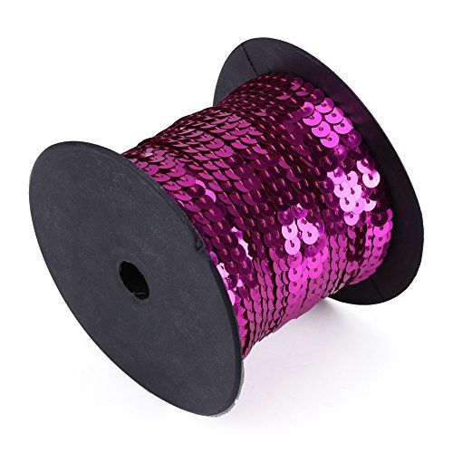 Uplory Pailletten-Schnurbesatz, 91,4 m 6 mm Paillettenrolle, DIY glänzender Besatz zum Nähen von Schnüren, flache runde Paillettenschnur, Zubehör (Rose Red) von Uplory