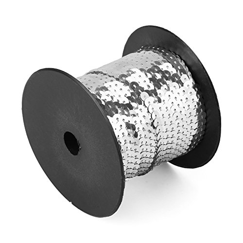 Uplory Pailletten-Schnurbesatz, 91,4 m 6 mm Paillettenrolle, DIY glänzender Besatz zum Nähen von Schnüren, flache runde Paillettenschnur, Zubehör (Silver) von Uplory