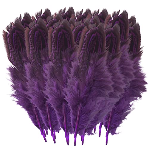 Uposao 100 Stück Fasan Federn, 5-8cm Natürliche Hühnerfeder Türkei Feder zum Basteln Dekorationen für Kostüm,Taschen,Ohrringe Dekoration,DIY Dream Catcher,Hochzeitsfest Home Party Dekoration，Lila von Uposao