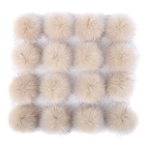 16 Stück Kunstfell Pompon Bommel,Faux Fuchspelz Fellbommel mit elastischer Schlaufe Pom Flauschig Plüsch Bälle Set zum Basteln für Mützen Tasche Schals Schlüsselanhänger Dekoration Zubehör,Aprikose von Uposao